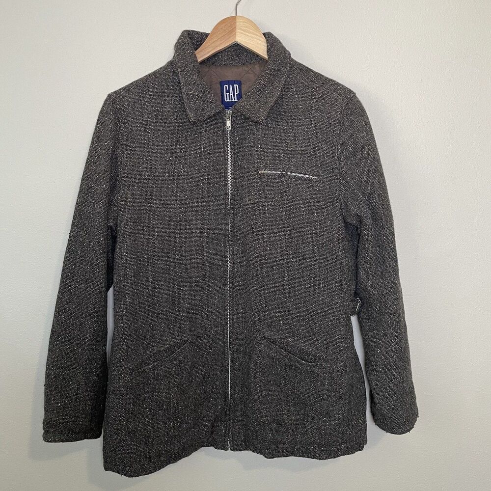 Vintage 90s Y2K GAP Wool Silk Tweed Coat Classic Chore Jacket Classic Zip Front